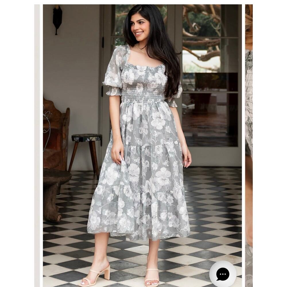 Baltic Born Fabian Jacquard Floral Midi Dress Sage Size Large NWT - Picture 3 of 6